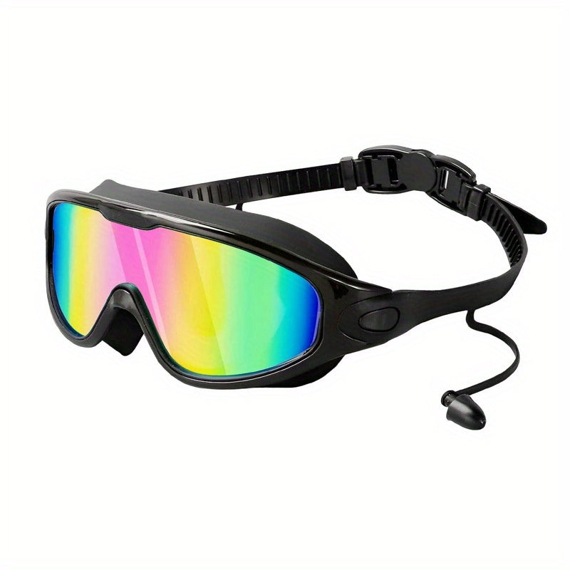 1pc Large Frame Electroplated Swimming Goggles, Waterproof And Anti Fog Swimming Glasses With Earplugs