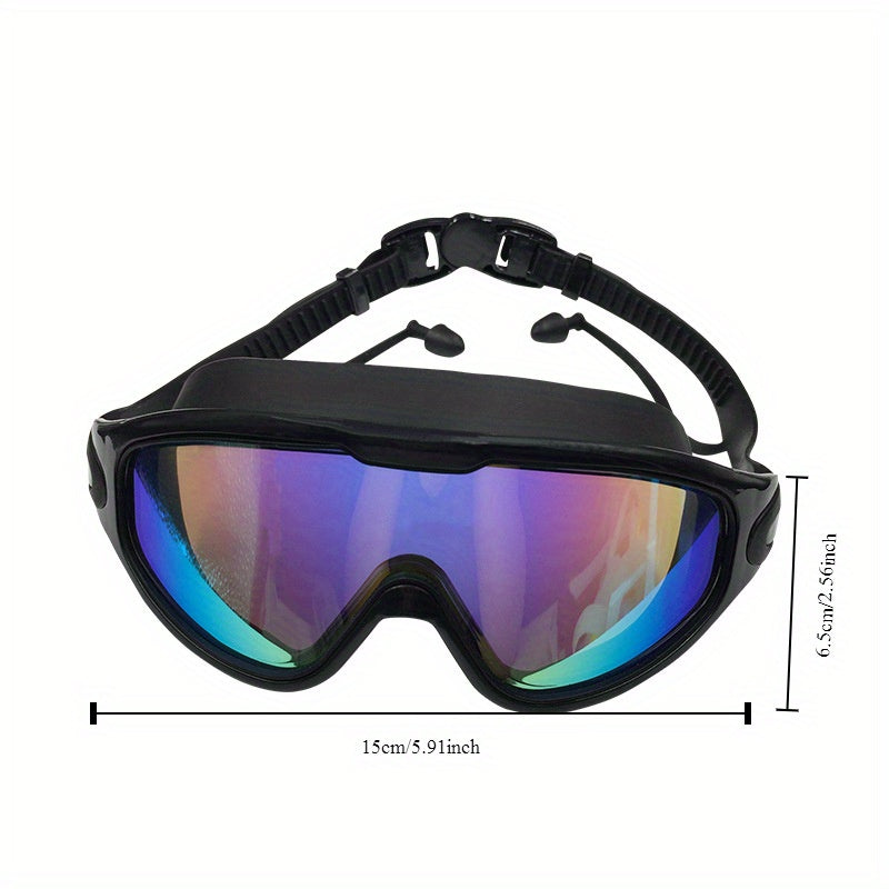 1pc Large Frame Electroplated Swimming Goggles, Waterproof And Anti Fog Swimming Glasses With Earplugs
