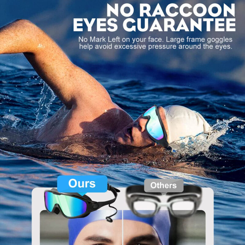 1pc Large Frame Electroplated Swimming Goggles, Waterproof And Anti Fog Swimming Glasses With Earplugs