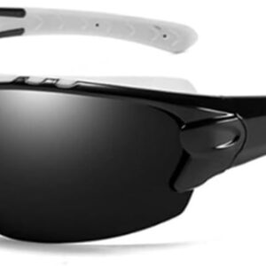 White And Black Shield Wraparound Sports Windproof Riding Running Hiking Cycling Fishing Motorcycle Hiking Sunglasses for Men Women Outdoor Polarized HD UV Protection Mirrored Reflective Sport Glasses