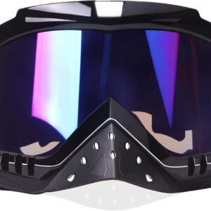 Motorcycle Goggles Dirt Bike Goggles Grip For Helmet Anti UV Windproof Dustproof Anti Fog Glasses for ATV Off Road Racing with Cool Look Headwear Silver Lens 2 in 1