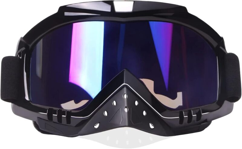 Motorcycle Goggles Dirt Bike Goggles Grip For Helmet Anti UV Windproof Dustproof Anti Fog Glasses for ATV Off Road Racing with Cool Look Headwear Silver Lens 2 in 1