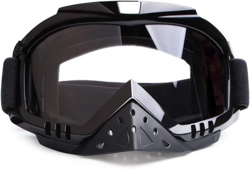 Motorcycle Goggles Dirt Bike Goggles Grip For Helmet Anti UV Windproof Dustproof Anti Fog Glasses for ATV Off Road Racing with Cool Look Headwear Silver Lens 2 in 1