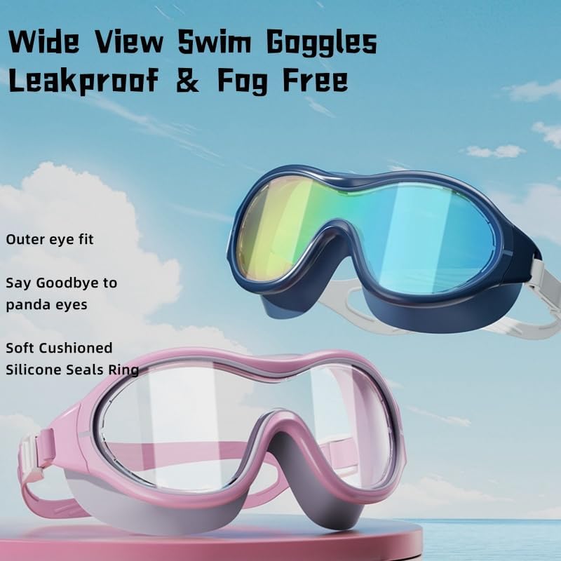 2pcs Adult Swim Goggles，Wide Vision Swim Goggles UV Waterproof Anti Fog Swimwear Eyewear Swim Diving Water Glasses Adjustable Swimming Goggles Women Men Sports Eyewear