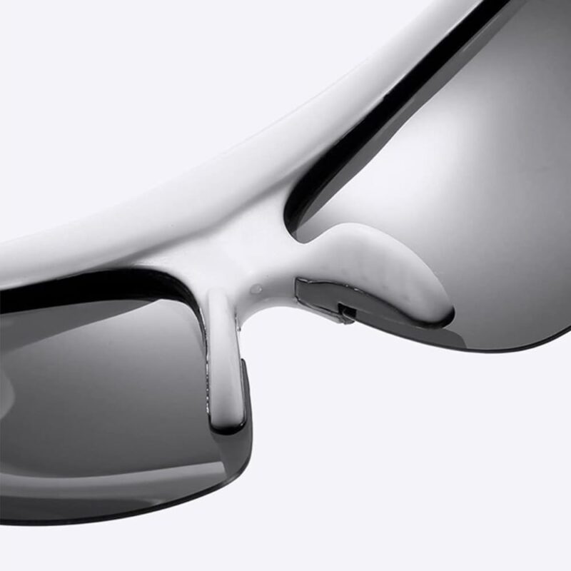 White And Black Shield Wraparound Sports Windproof Riding Running Hiking Cycling Fishing Motorcycle Hiking Sunglasses for Men Women Outdoor Polarized HD UV Protection Mirrored Reflective Sport Glasses