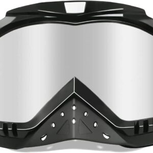 Motorcycle Goggles Dirt Bike Goggles Grip For Helmet Anti UV Windproof Dustproof Anti Fog Glasses for ATV Off Road Racing with Cool Look Headwear Silver Lens 2 in 1
