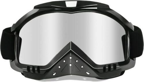 Motorcycle Goggles Dirt Bike Goggles Grip For Helmet Anti UV Windproof Dustproof Anti Fog Glasses for ATV Off Road Racing with Cool Look Headwear Silver Lens 2 in 1