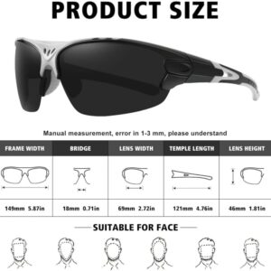 White And Black Shield Wraparound Sports Windproof Riding Running Hiking Cycling Fishing Motorcycle Hiking Sunglasses for Men Women Outdoor Polarized HD UV Protection Mirrored Reflective Sport Glasses