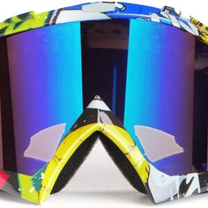 Motorcycle Goggles Dirt Bike Goggles Windproof ATV Dustproof Racing GogglesScratch Resistant Ski Goggles Protective Safety Glasses PU Resin (Black frame+Color lens)