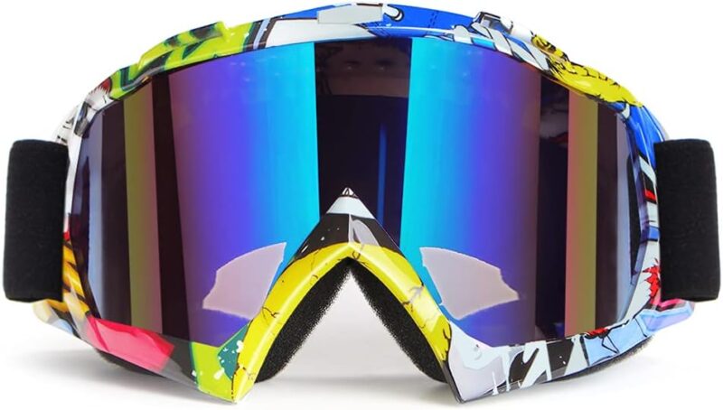 Motorcycle Goggles Dirt Bike Goggles Windproof ATV Dustproof Racing GogglesScratch Resistant Ski Goggles Protective Safety Glasses PU Resin (Black frame+Color lens)