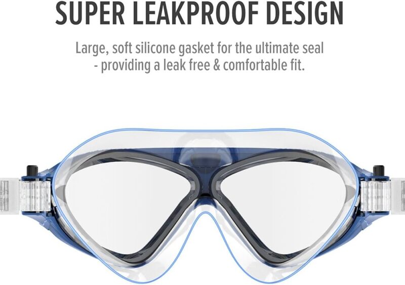 Swim Mask – Wide View Swimming Mask & Goggles Anti-fog Waterproof Blue