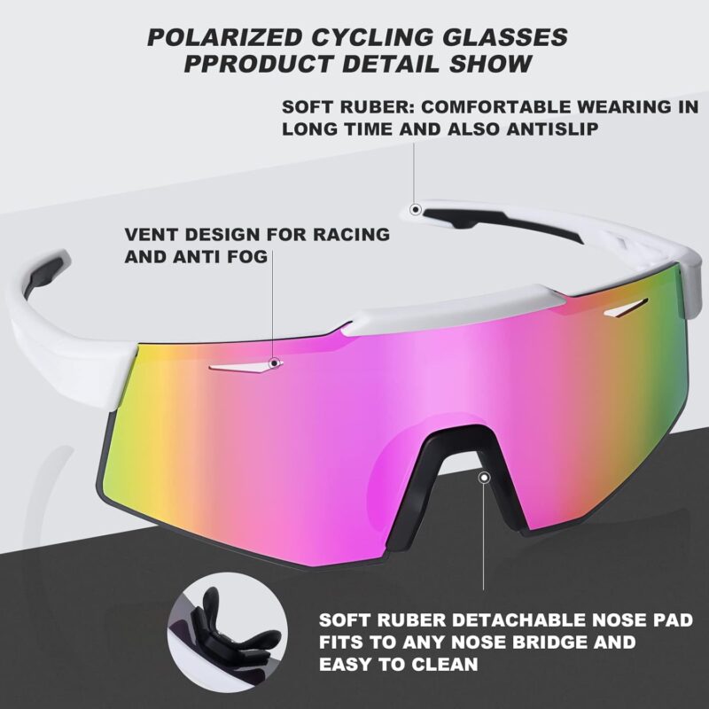 Cycling Glasses, UV 400 Sports Sunglasses Biking Goggles Running Hiking Golf Fishing Driving