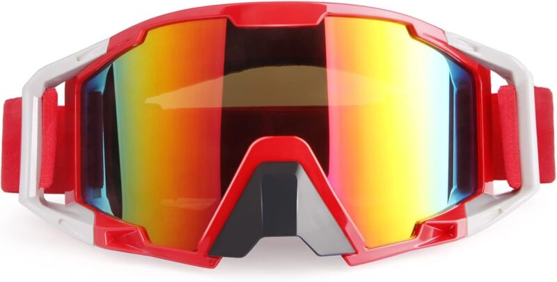 Motorcycle Goggles Dirt Bike Goggles Grip For Helmet Anti UV Windproof Dustproof Anti Fog Glasses for ATV Off Road Racing with Cool Look Headwear Silver Lens 2 in 1