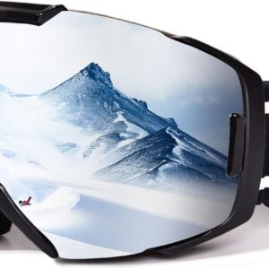 Ski Goggles for Women Men, OTG Anti Fog Snow/Snowboard Goggles with Non-slip Belt, UV Protection
