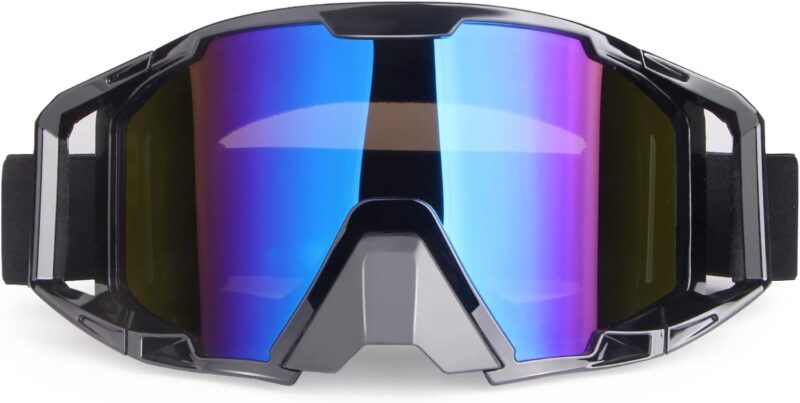 Motorcycle Goggles Dirt Bike Goggles Grip For Helmet Anti UV Windproof Dustproof Anti Fog Glasses for ATV Off Road Racing with Cool Look Headwear Silver Lens 2 in 1