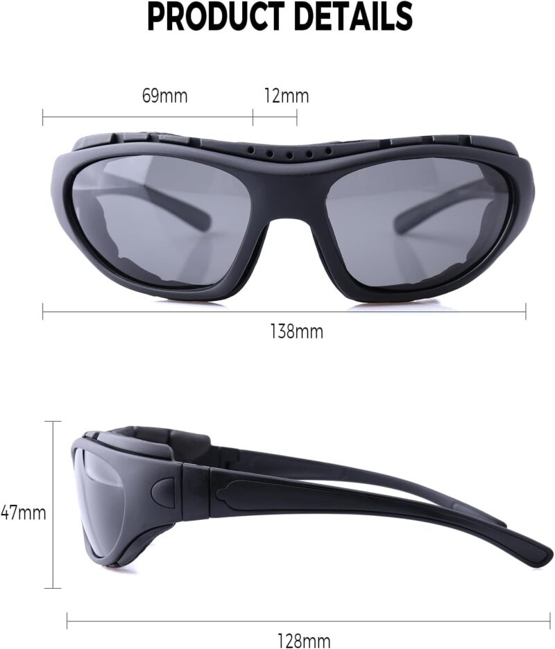 Motorcycle Riding Glasses for Men, Padding Goggles UV Protection Dustproof Windproof Motorcycle Wrap Sunglasses for Outdoor Actives
