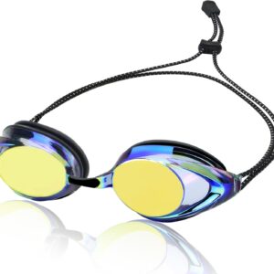 Swim Goggles for Adult Men Women Youth, Bungee Strap Swimming Goggles No Hair Pulling Mirrored/Clear Lens Goggles