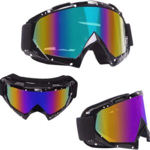 Motorcycle Goggles Dirt Bike Goggles Windproof ATV Dustproof Racing GogglesScratch Resistant Ski Goggles Protective Safety Glasses PU Resin (Black frame+Color lens)