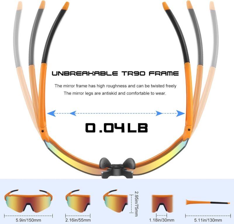Polarized Cycling Glasses, UV400 TR90 Sports Sunglasses for Men Women