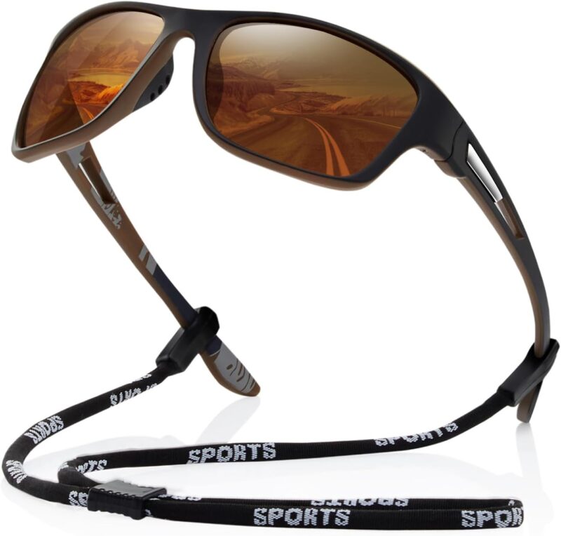 Polarized Sports Sunglasses for Men: UV400 Protection Glasses Womens Wrap Around Goggles for Driving Fishing