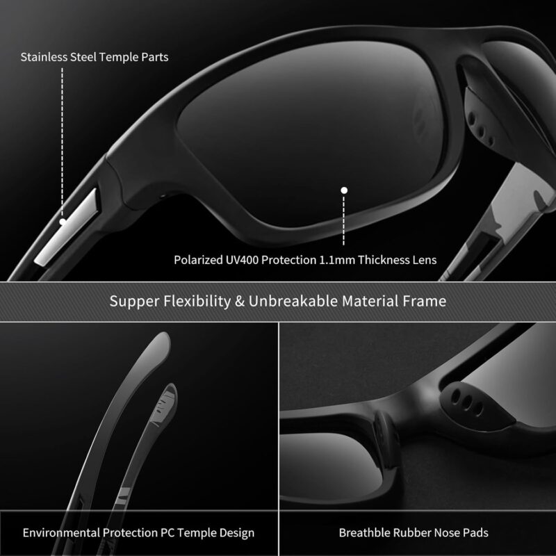 Polarized Sports Sunglasses for Men: UV400 Protection Glasses Womens Wrap Around Goggles for Driving Fishing