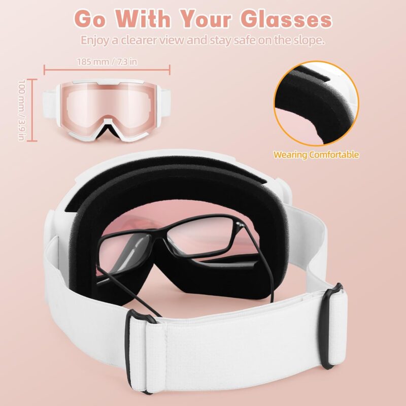 ATV Goggles for Men Women & Youth, Anti-Fog 100% UV Protection Dirt Bike Goggles, Wide Vision OTG Clear Ski Goggles