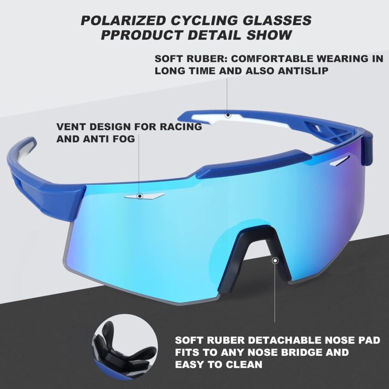 Polarized Cycling Glasses, UV 400 Sports Sunglasses Biking Goggles Running Hiking Golf Fishing Driving