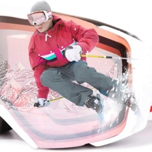Ski Goggles for Women Men, OTG Anti Fog Snow/Snowboard Goggles with Non-slip Belt, UV Protection