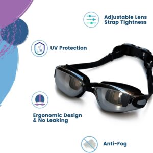 Swim Goggles,Adult Swimming Goggles Anti-UV No Leaking Waterproof Anti-Fog Water Pool Goggles for Adult Men Women Youth-Black