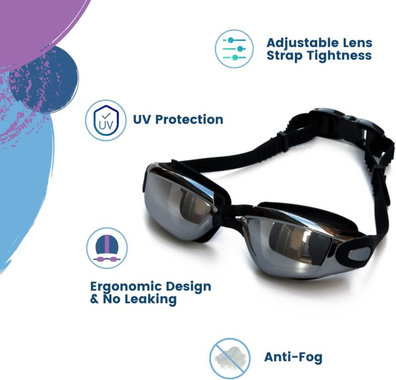 Swim Goggles,Adult Swimming Goggles Anti-UV No Leaking Waterproof Anti-Fog Water Pool Goggles for Adult Men Women Youth-Black