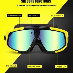 Swim Goggles, Polarized Clear Big Lenses Swimming Goggles No Leaking Anti Fog UV Protection Swim Glasses with Free Protection Case for Adult Men Women Youth Kids Child (Yellow Black Mirrored)
