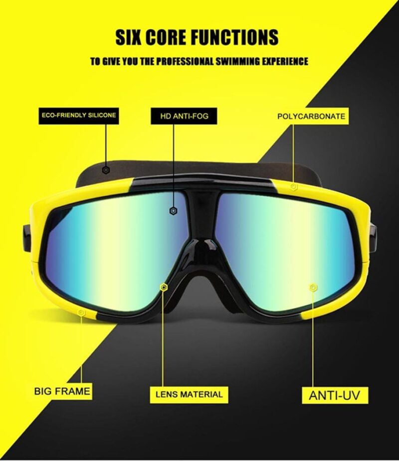 Swim Goggles, Polarized Clear Big Lenses Swimming Goggles No Leaking Anti Fog UV Protection Swim Glasses with Free Protection Case for Adult Men Women Youth Kids Child (Yellow Black Mirrored)