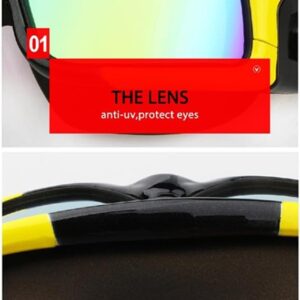 Swim Goggles, Polarized Clear Big Lenses Swimming Goggles No Leaking Anti Fog UV Protection Swim Glasses with Free Protection Case for Adult Men Women Youth Kids Child (Yellow Black Mirrored)