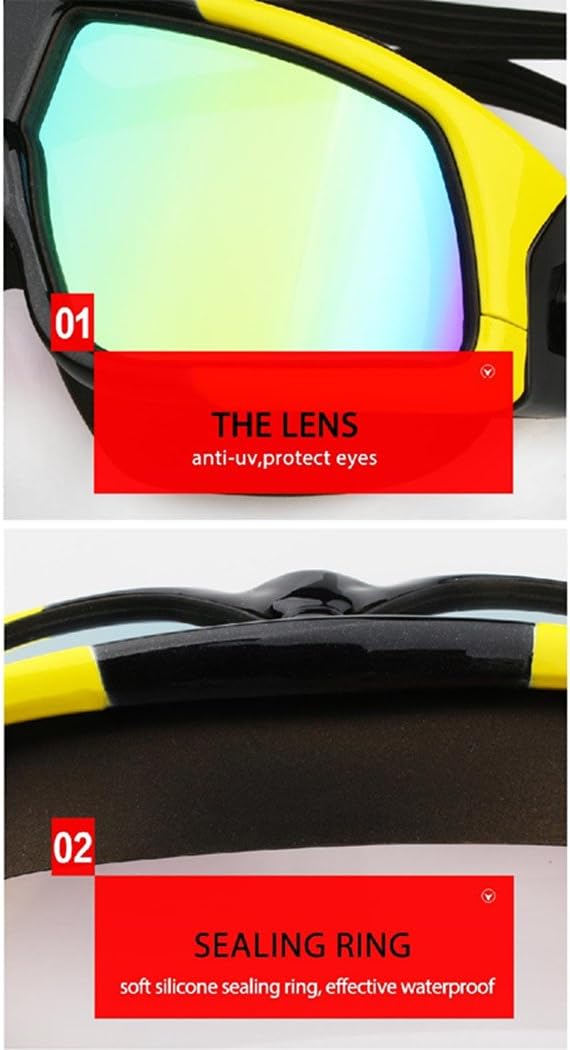Swim Goggles, Polarized Clear Big Lenses Swimming Goggles No Leaking Anti Fog UV Protection Swim Glasses with Free Protection Case for Adult Men Women Youth Kids Child (Yellow Black Mirrored)