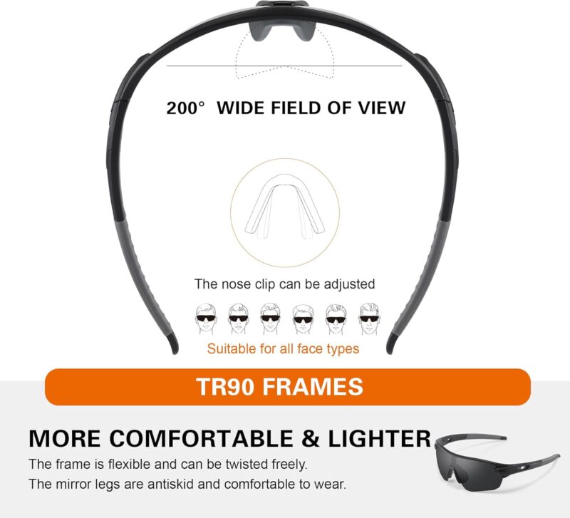 Polarized Sports Sunglasses for Men: Cycling Sun Glasses for Youth Womens UV400 Protection Goggles for Baseball Running