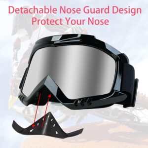 Motorcycle Goggles Dirt Bike Goggles Grip For Helmet Anti UV Windproof Dustproof Anti Fog Glasses for ATV Off Road Racing with Cool Look Headwear Silver Lens 2 in 1