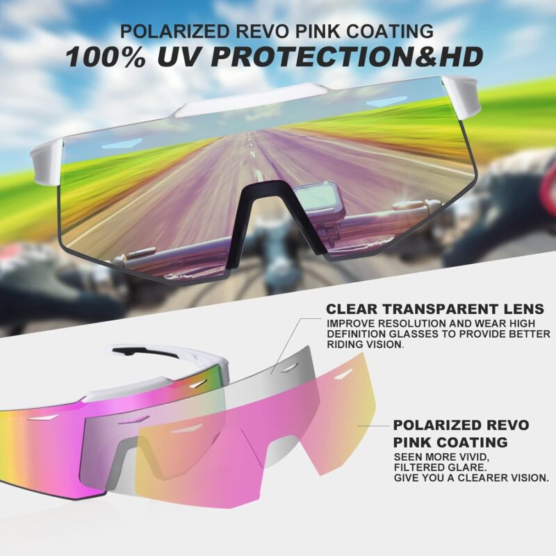 Cycling Glasses, UV 400 Sports Sunglasses Biking Goggles Running Hiking Golf Fishing Driving