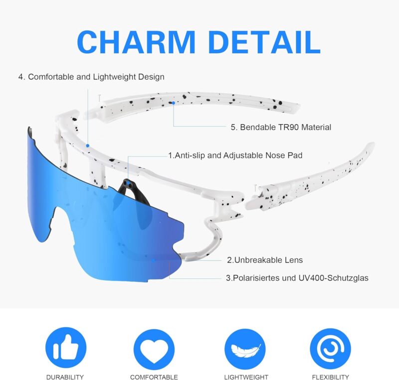 Sports Polarized Sunglasses for Men – Baseball Sun Glasses for Youth Womens Cycling, Running Bike UV Protection