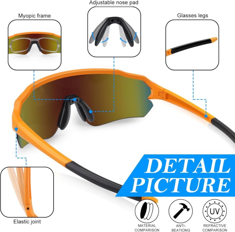 Polarized Cycling Glasses, UV400 TR90 Sports Sunglasses for Men Women