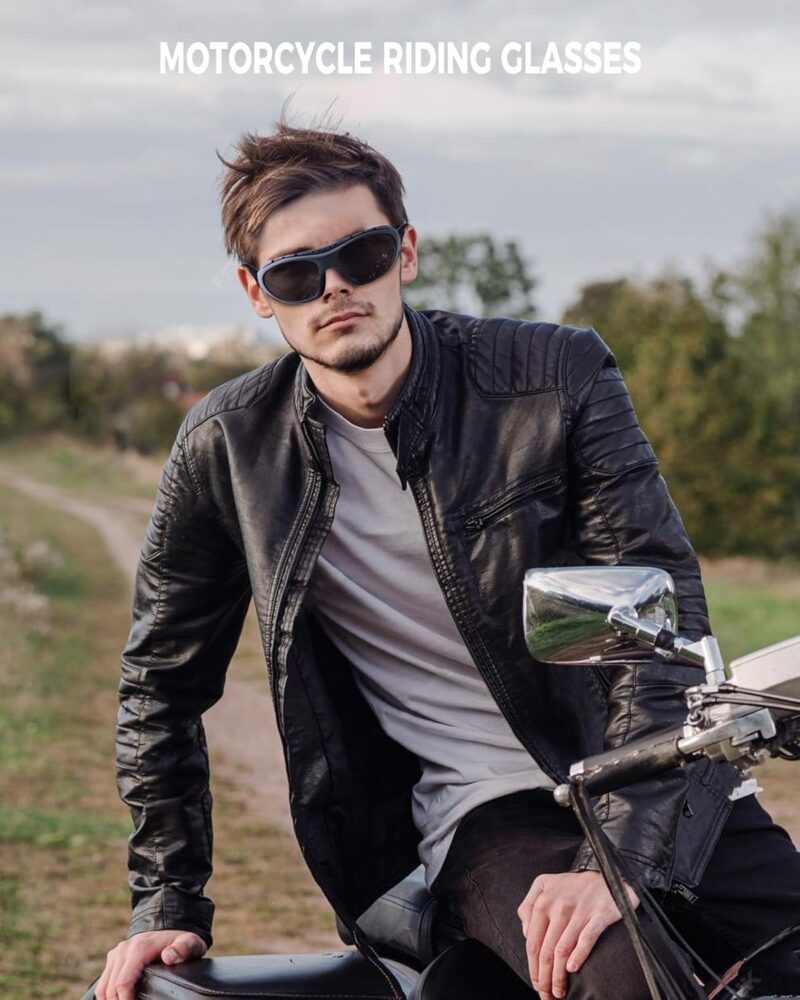 Motorcycle Riding Glasses for Men, Padding Goggles UV Protection Dustproof Windproof Motorcycle Wrap Sunglasses for Outdoor Actives