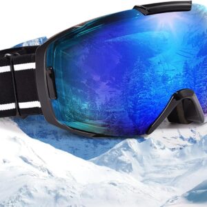 Ski Goggles for Women Men, OTG Anti Fog Snow/Snowboard Goggles with Non-slip Belt, UV Protection