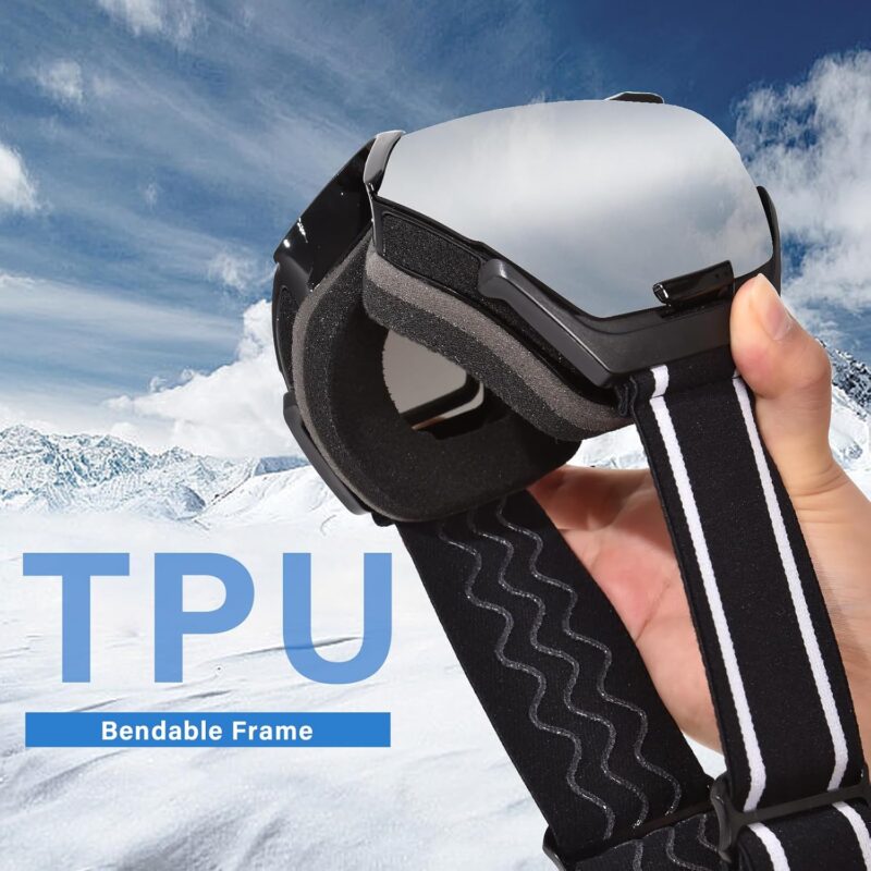 Ski Goggles for Women Men, OTG Anti Fog Snow/Snowboard Goggles with Non-slip Belt, UV Protection