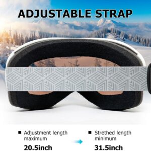 OTG Ski Goggles for Men Women With Anti-Fog Dual Layer lens, UV400 Snow Goggle for Snowboarding Snowmobiling Skating