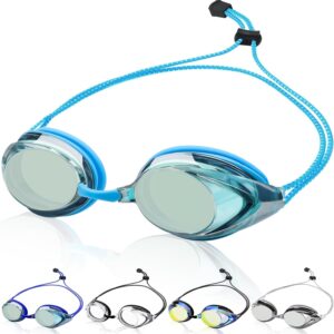 Swim Goggles for Adult Men Women Youth, Bungee Strap Swimming Goggles No Hair Pulling Mirrored/Clear Lens Goggles