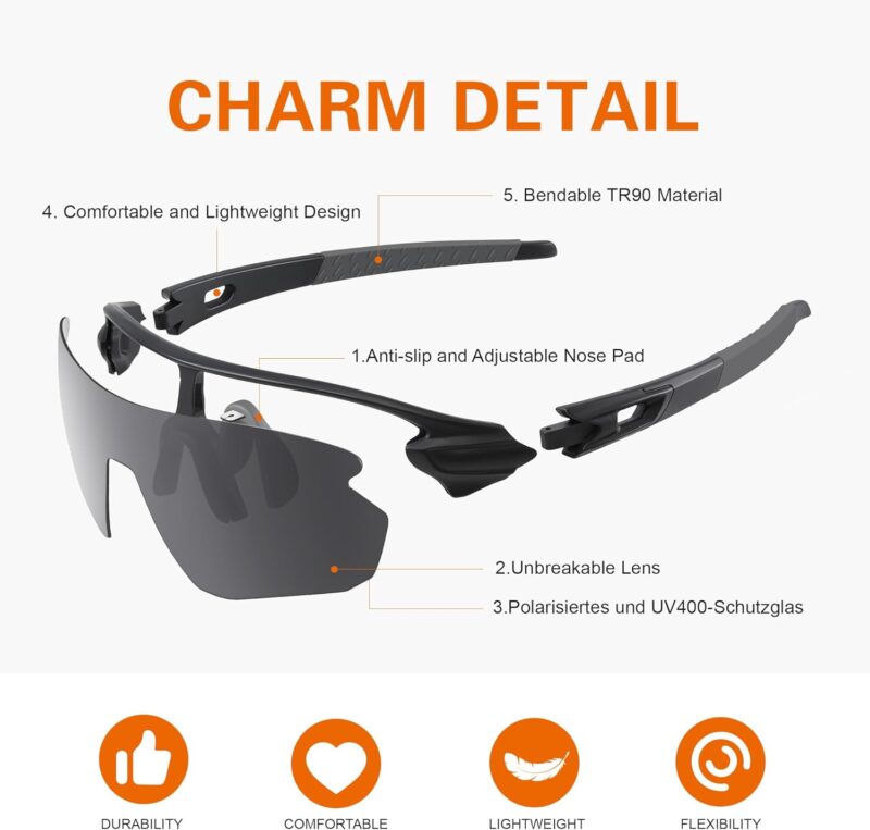 Polarized Sports Sunglasses for Men: Cycling Sun Glasses for Youth Womens UV400 Protection Goggles for Baseball Running