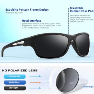 Polarized Sports Sunglasses for Men: UV400 Protection Glasses Womens Wrap Around Goggles for Driving Fishing