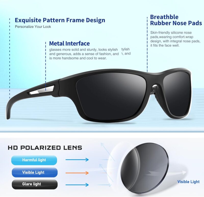 Polarized Sports Sunglasses for Men: UV400 Protection Glasses Womens Wrap Around Goggles for Driving Fishing