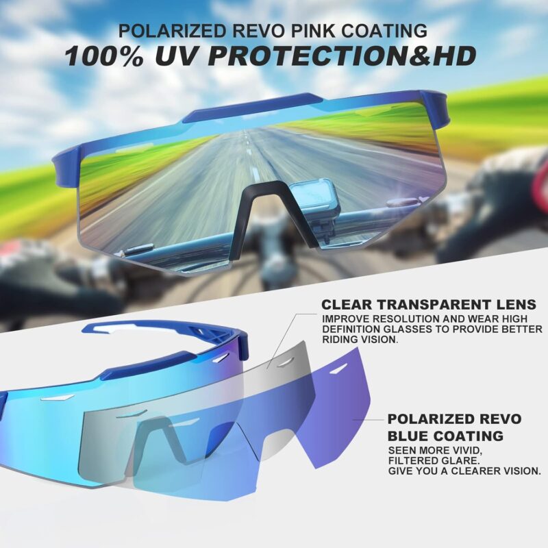 Polarized Cycling Glasses, UV 400 Sports Sunglasses Biking Goggles Running Hiking Golf Fishing Driving