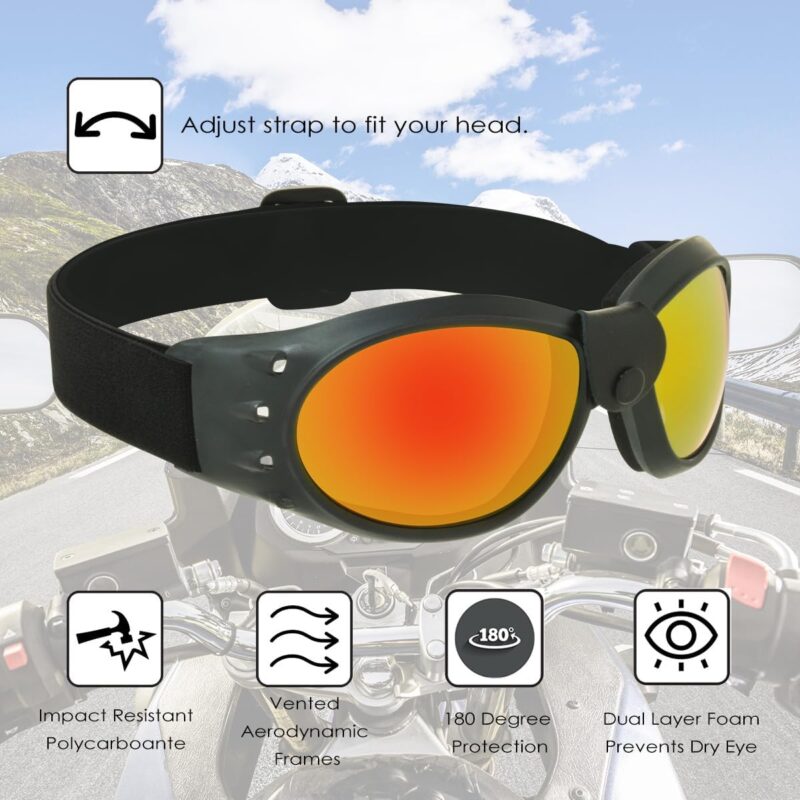 Motorcycle Safety Goggles Foam Padded Men Women Large Coverage with Large Microfiber Case