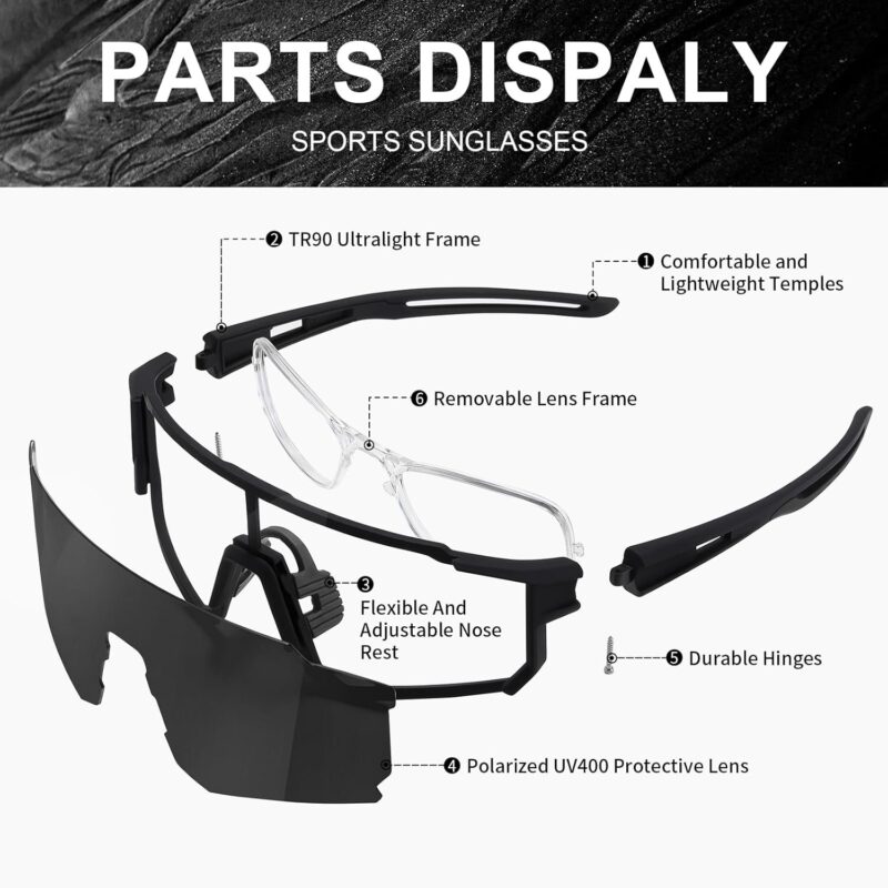 Polarized Sports Sunglasses for Men and Women,Fishing Cycling Mountain Bike Baseball Sunglasses with UV Protection